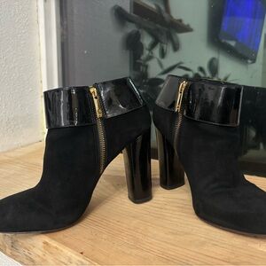Tory Burch Black Suede and Patent Heeled Boots